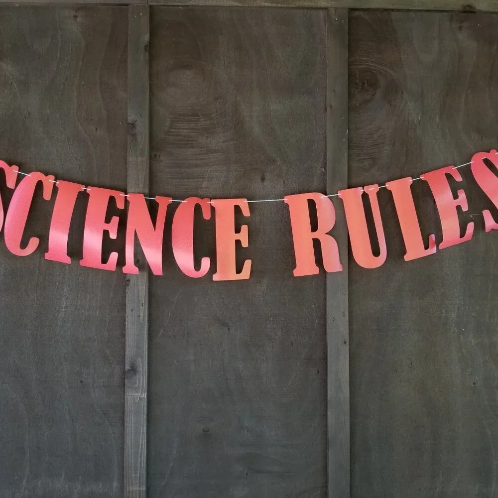SCIENCE RULES- Paper Banner, Glitter, Coral Orange